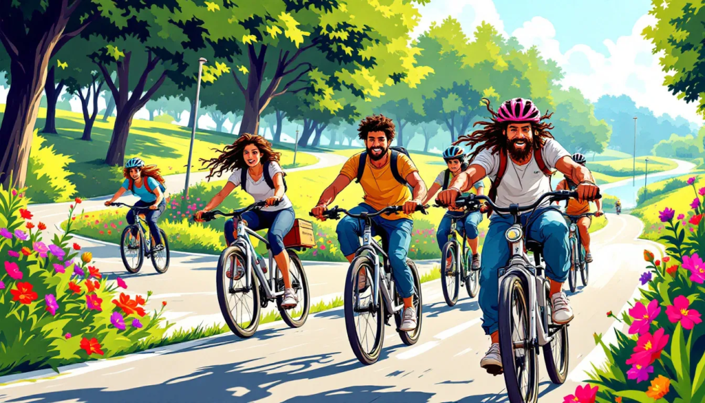 A group of persons riding bicycles on a dedicated bicycle path, highlighting the importance of Georgia bicycle laws.