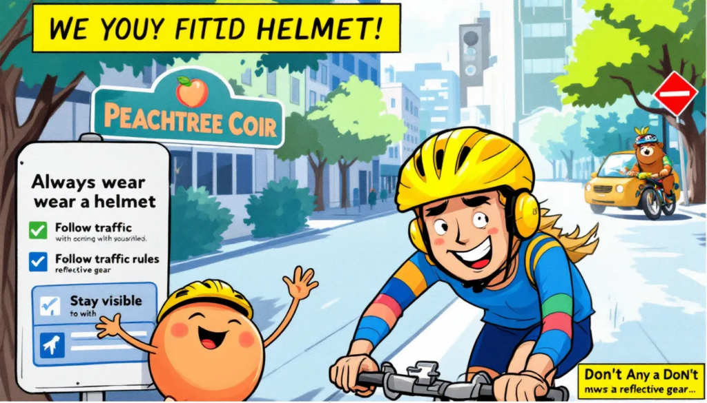 A cyclist wearing a properly fitted helmet, emphasizing bicycle safety measures.