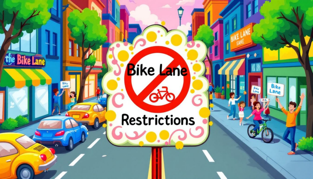 A sign indicating bike lane restrictions in a business district.