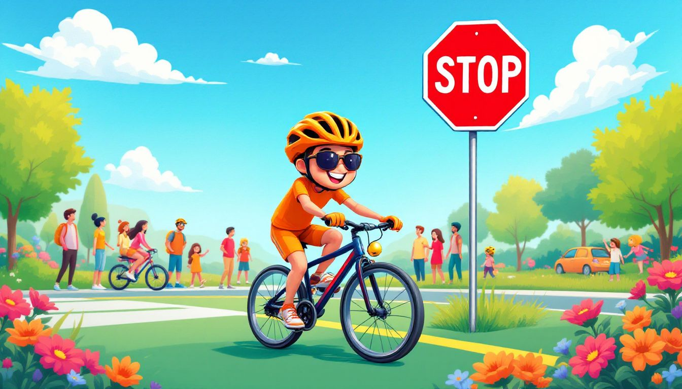 A cyclist approaching a stop sign in a bike lane, demonstrating the importance of treating stop signs.