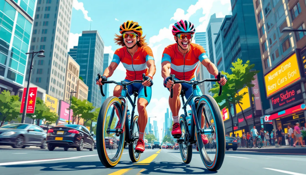Cyclists riding two abreast for enhanced safety on a busy road.